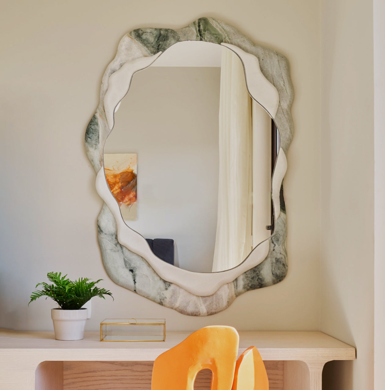 Geology Mirror in Verde Aurora Marble