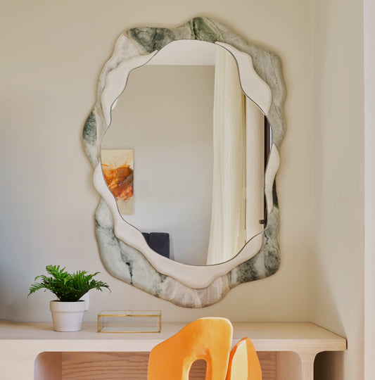 Geology Mirror in Verde Aurora Marble